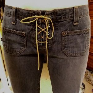 Abercrombie & Fitch lace-up flare jeans, dark wash